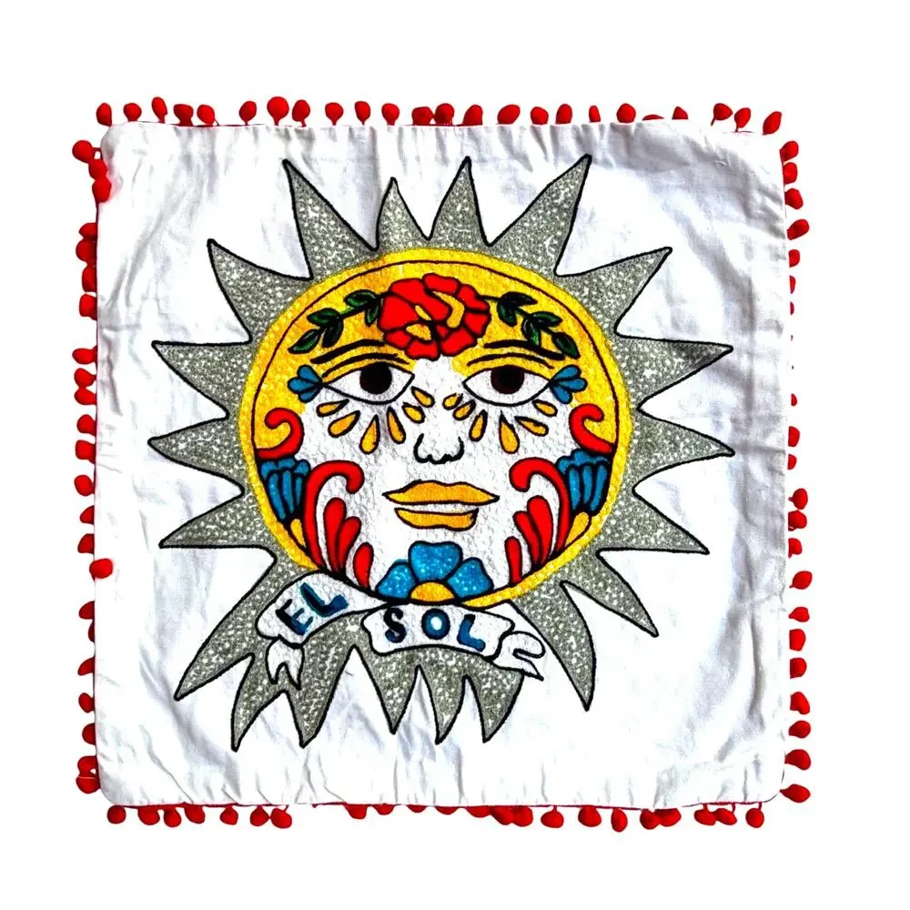 Sun Mexican Art Textile Pillow Cover 18x18
